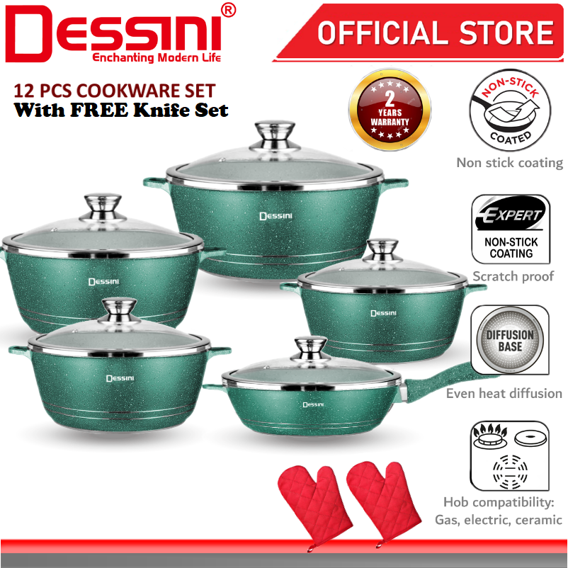 Original Dessini 12pcs Granite Non Stick Cookware Set Eco Friendly