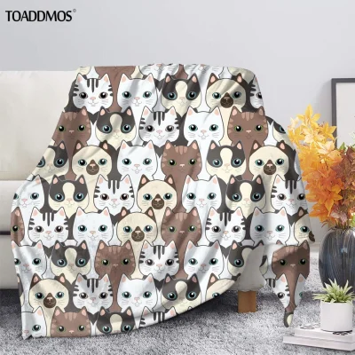 TOADDMOS Cartoon Cat Design Fleece Blanket Soft Sofa Throw Blanket Office Nap Warm Blanket Comfort B