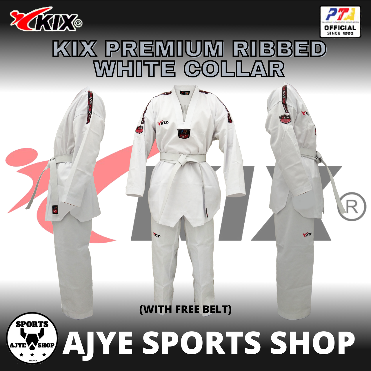 KIX TAEKWONDO UNIFORM PREMIUM RIBBED WHITE COLLAR FREE COLOR BELT Lazada PH