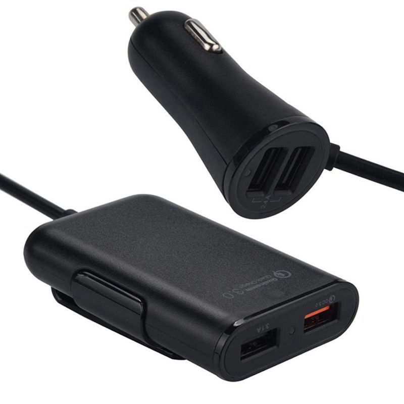 4Port USB Car Charger HUB Adapter Front Back Seat with 6 Feet Extension Cable 4 in 1 Smart Cell
