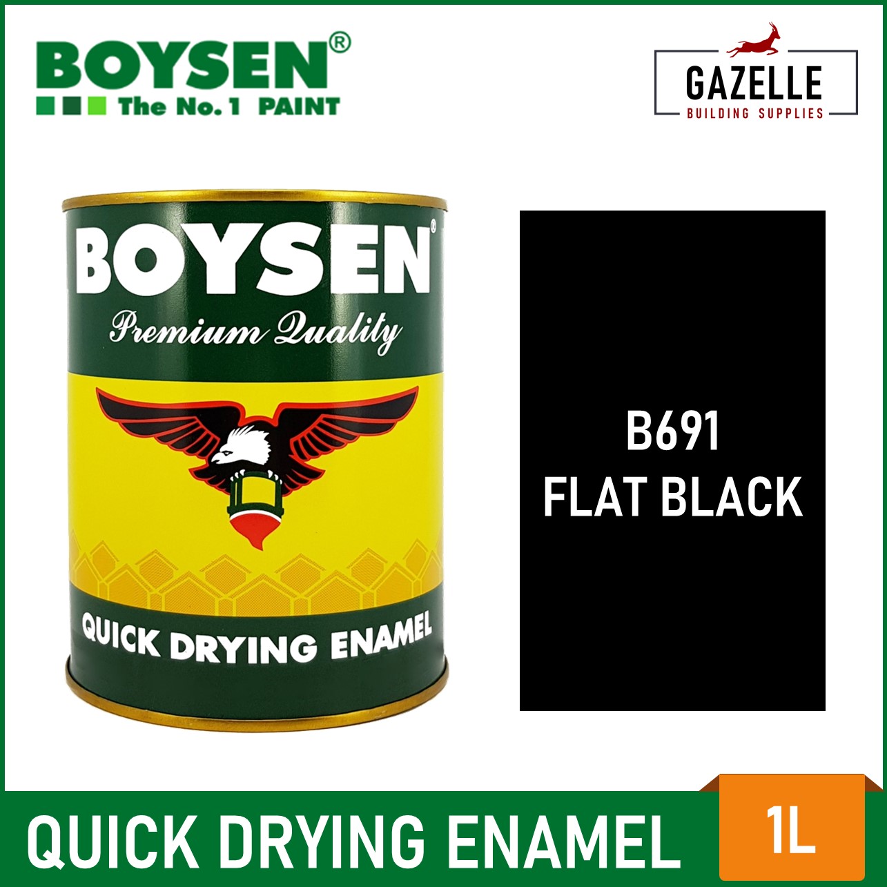 Boysen Quick Dry Enamel Flat Black - 1L