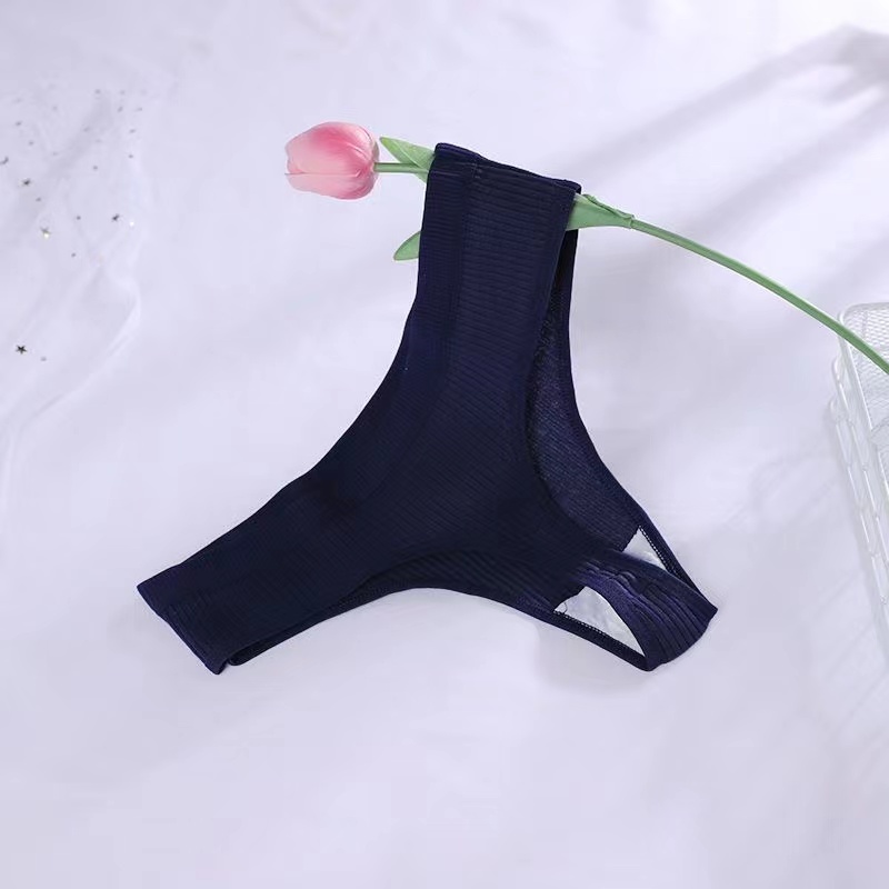 Sexy Women Ribbed T-back Thongs High Cut Underwear Soft Cotton