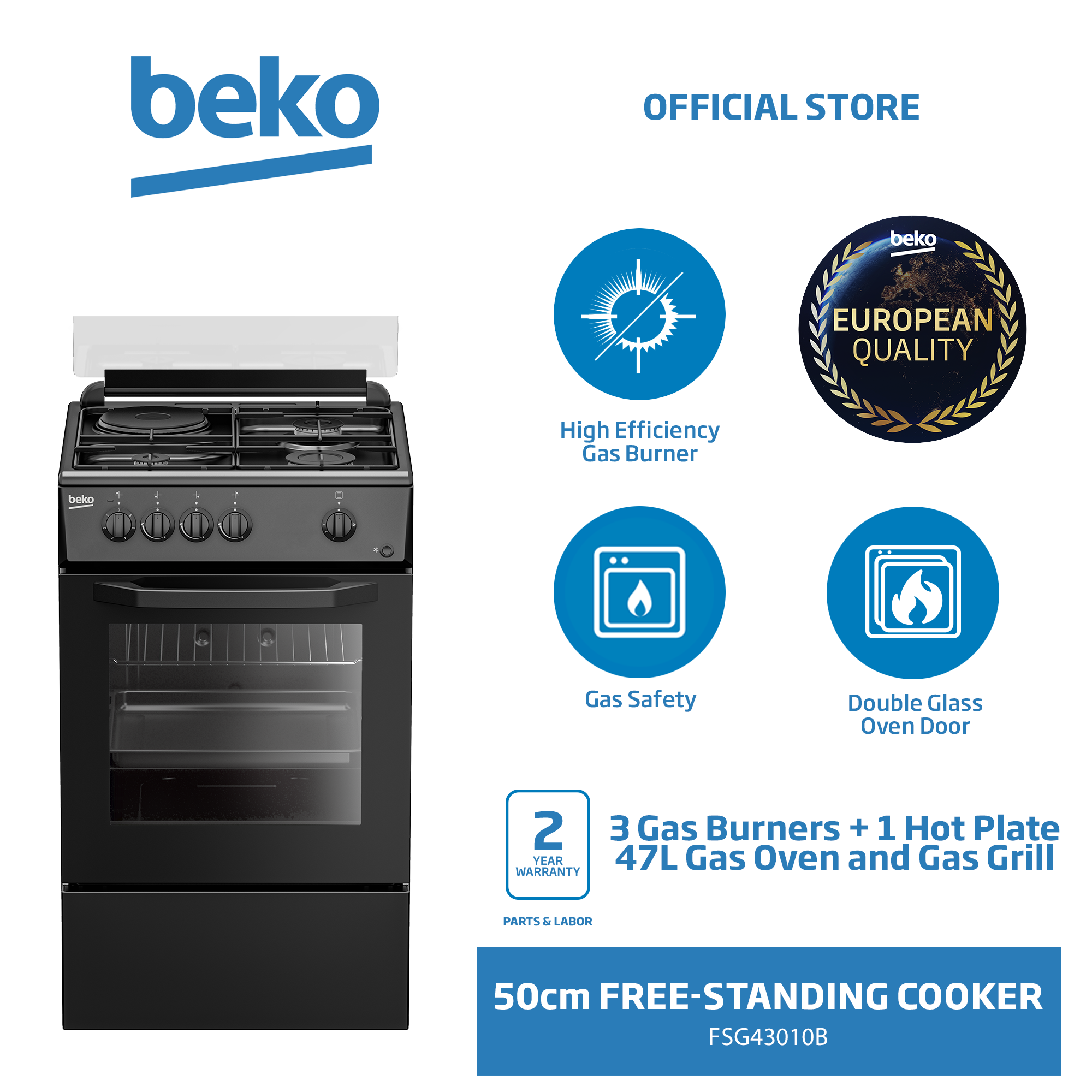 Beko 50CM Freestanding Cooker FSG43010B Lazada PH