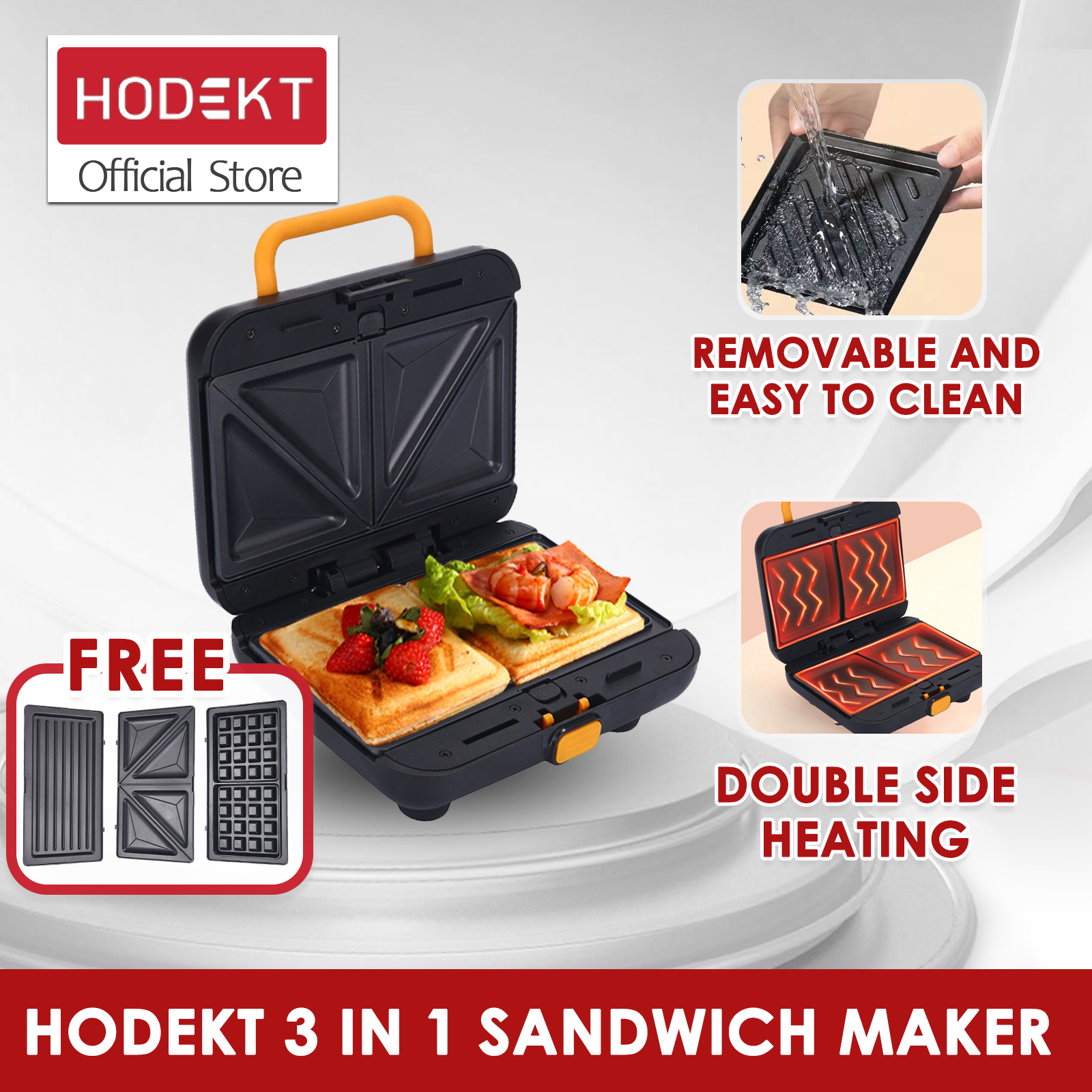 HODEKT Sandwich Maker Breakfast Maker Waffle Maker 3 in 1 Mini Electric