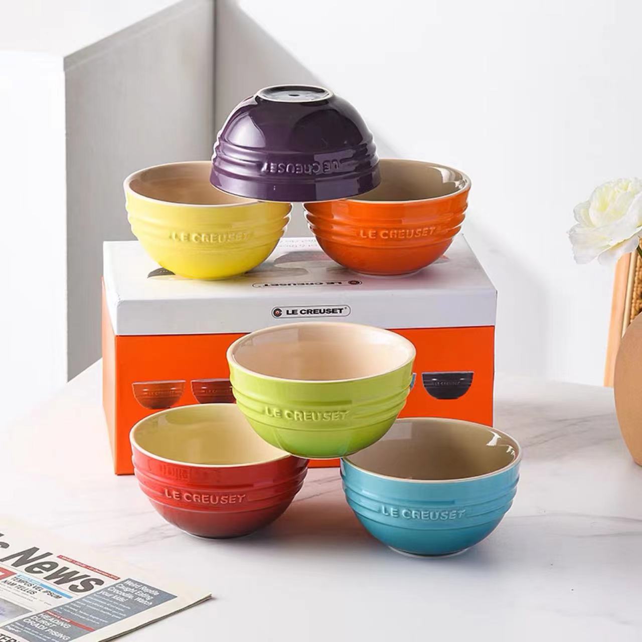 Le Creuset10/12/15/20cm Rainbow Bowl Six-Piece Ceramic Rice Bowl