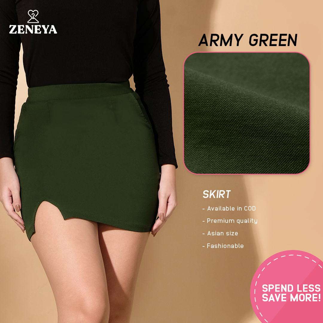 Zeneya Pencil Skirt with Slit For Women trendy korean stretchable basic  classic comfy ladies casual wear plain cotton high waist skirt skirts  bottom bottoms