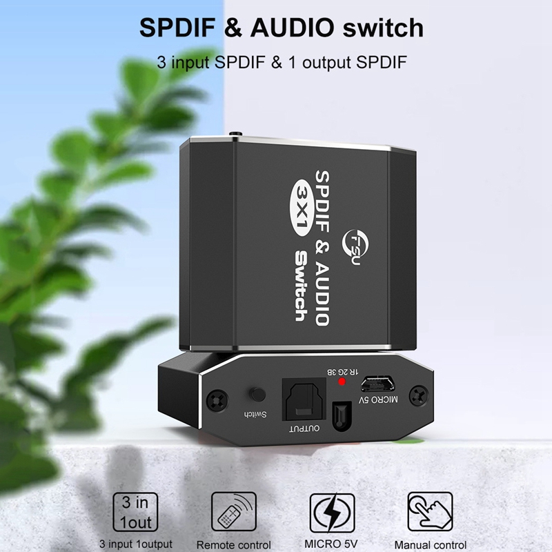 FSU Spdif & Audio Switch 3 in 1 Out Optical Splitter Toslink Digital Optical Audio Switch 3X1 Adapter for Hdtv Dvd Ps4 Xbox