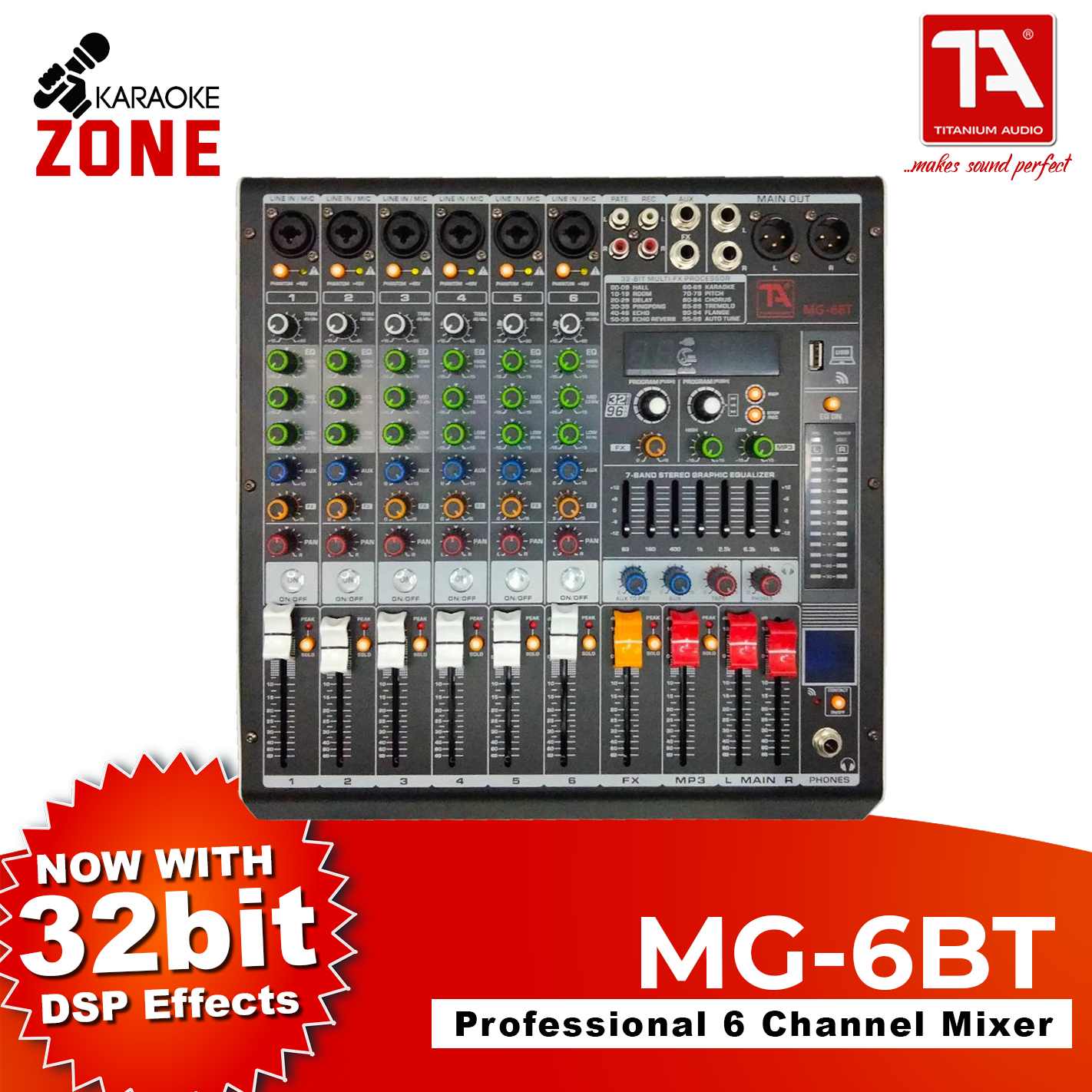 Titanium Audio MG 6BT / Professional 6 Channel Mixer / 32BIT DSP