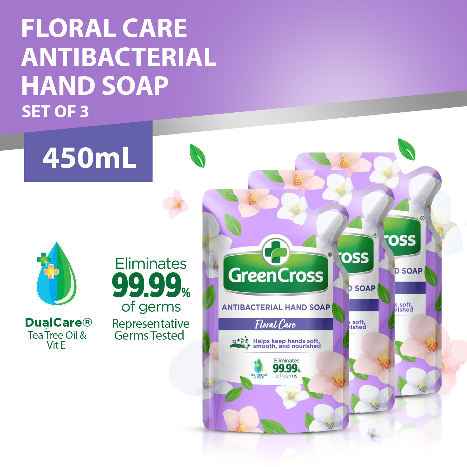 Green Cross Floral Care Antibacterial Hand Soap 450ml Set Of 3