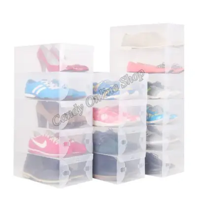 10PCS Transparent Clear Plastic Shoe Boxes Foldable