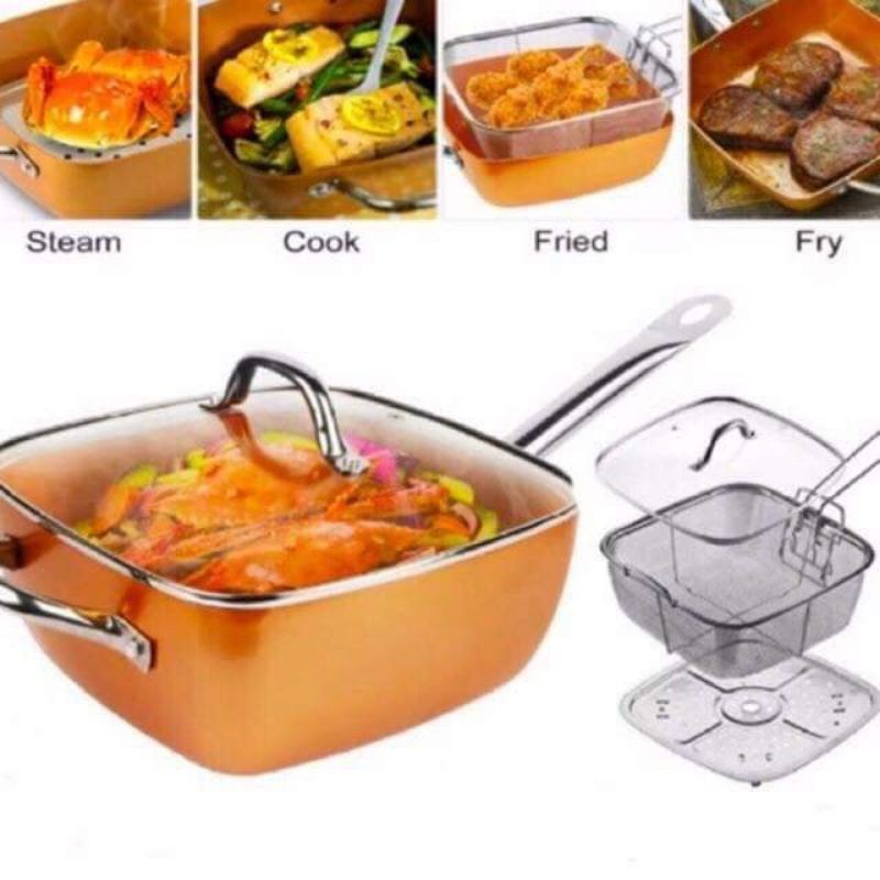Migas Square Copper Pan 4 Pieces Cookware Set Nonstick Frying Pan Deep