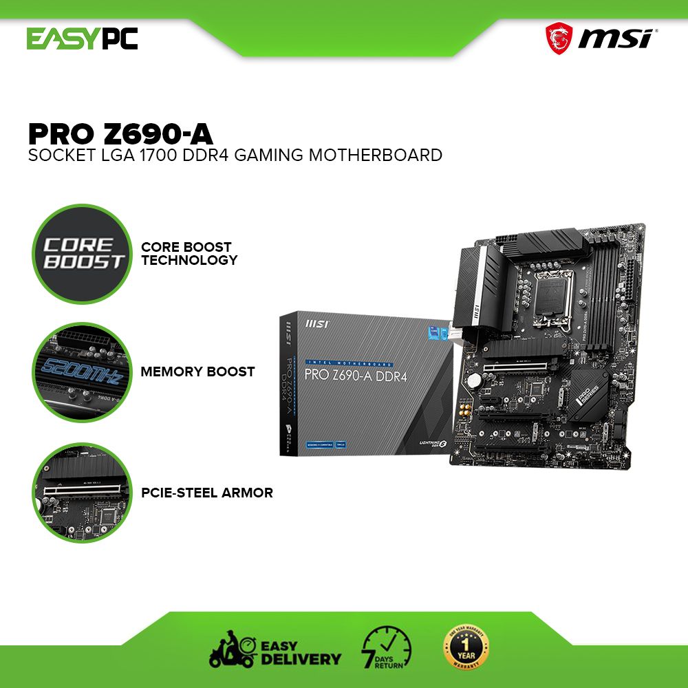 EasyPC MSI Pro Z690-A Socket LGA 1700 Ddr4 DDR5 Gaming Motherboard,  Brand New DDR4 motherboard, Boost Technology PCIE-Steel Armor Lighting Fast  Experience. Lazada PH