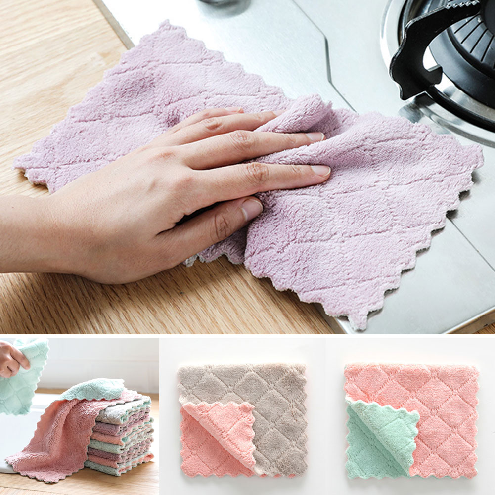 10Pack Kitchen Towels, Reusable Clean Antimicrobial Double-sided Thick  Fiber Towels, Soft and Absorbent Multipurpose Dish Cloth, Hand Towel Random  Color 