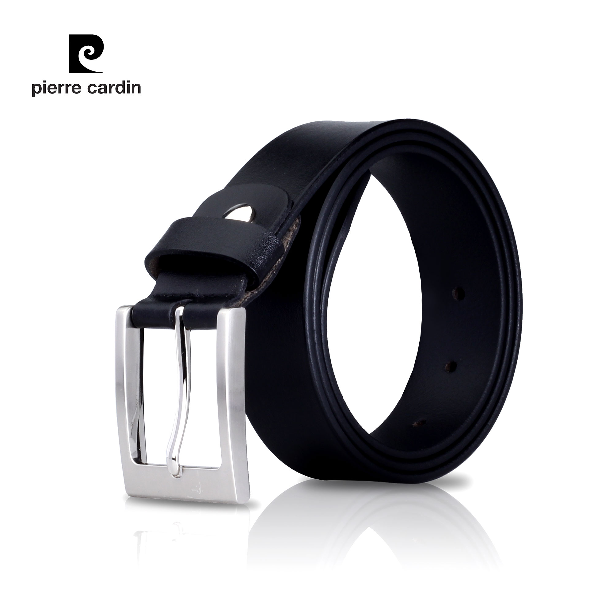 Pierre Cardin Cintura In Pelle Uomo, Pieno Fiore, Morbida Pelle Di Bufalo, Larghezza 4 Cm, Nera O Marrone, Con Fibbia In Argento Anticato