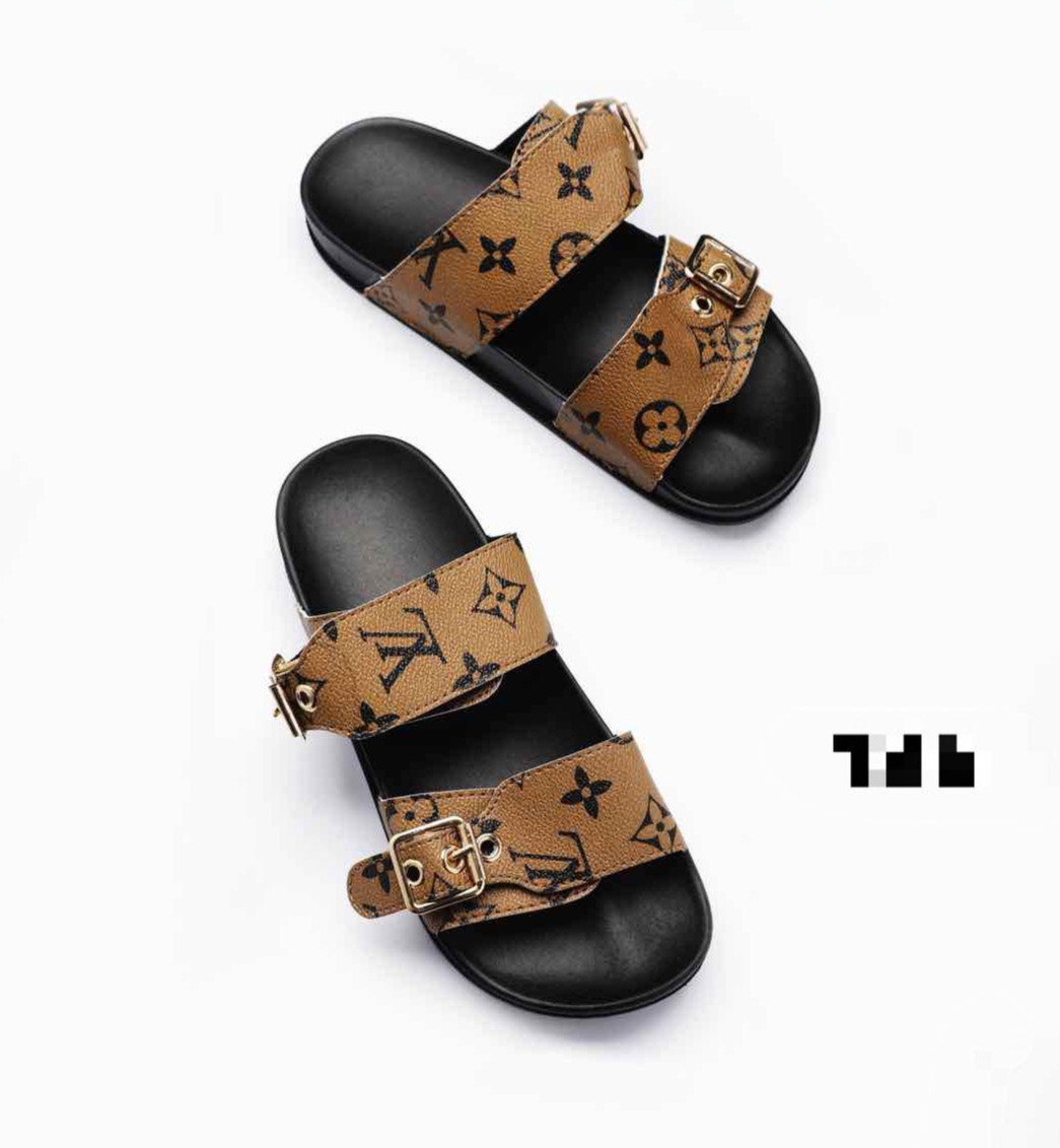 LV Louis Vuitton Printed Strap Slide Sandals for Women
