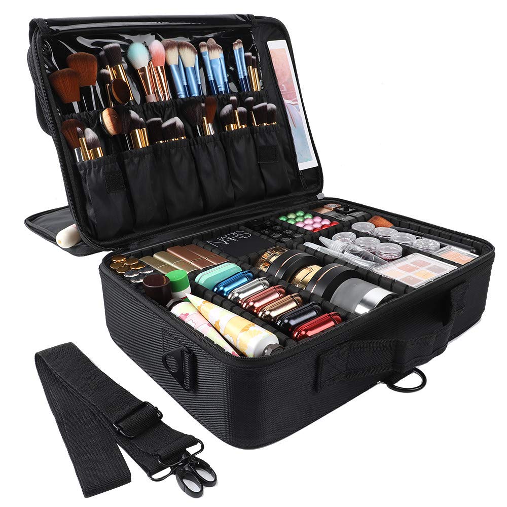 GZCZ 3 Layers Large Capacity Travel Professional Makeup Train Case Cosmetic  Brush Organizer Portable Artist Storage bag 16.5 inches with Adjustable  Dividers and shoulder strap for Make up Accessories | Lazada PH