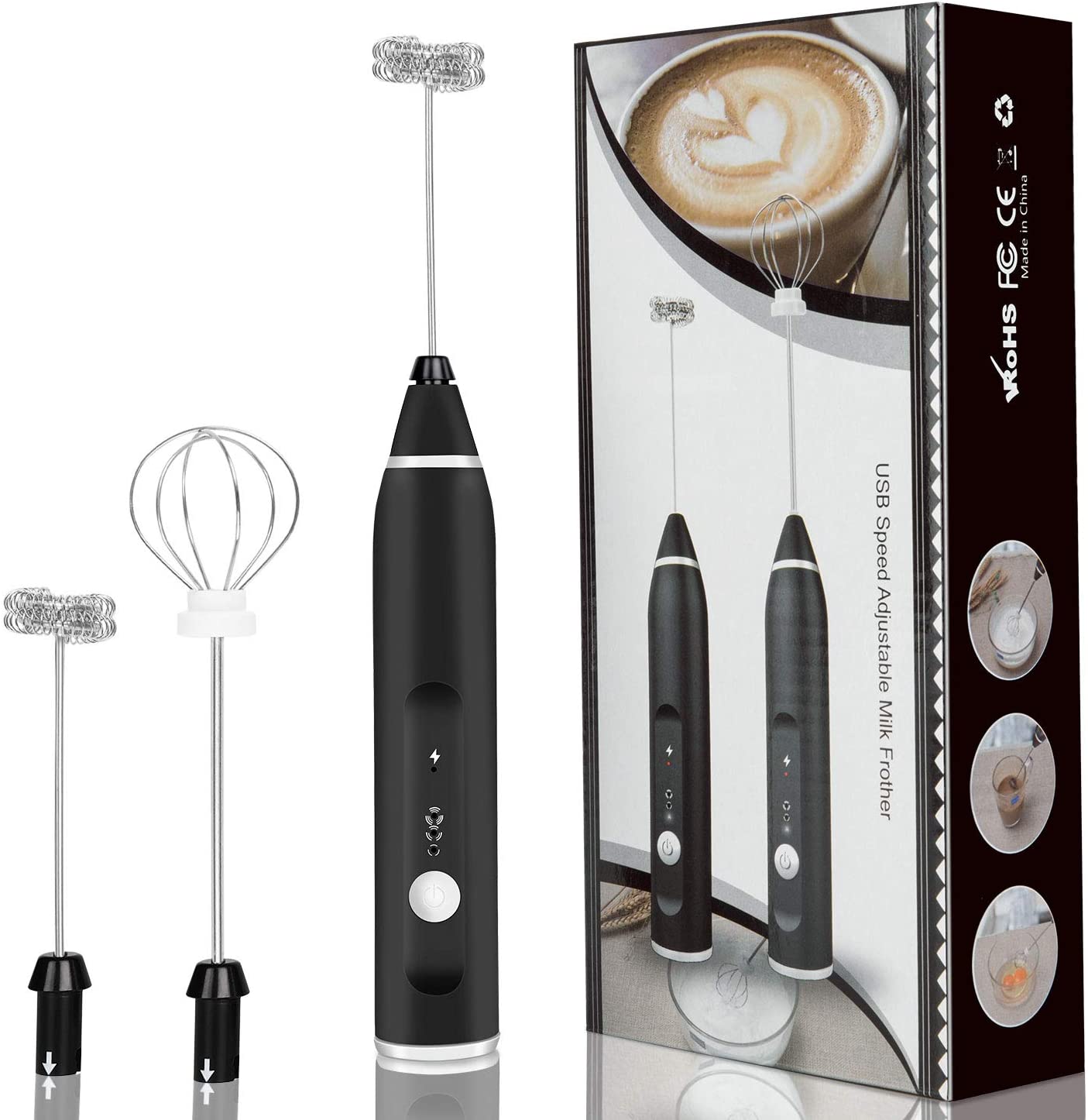 Electric Coffee Milk Frother Foamer Mixer Stainless Steel Latte Stirrer