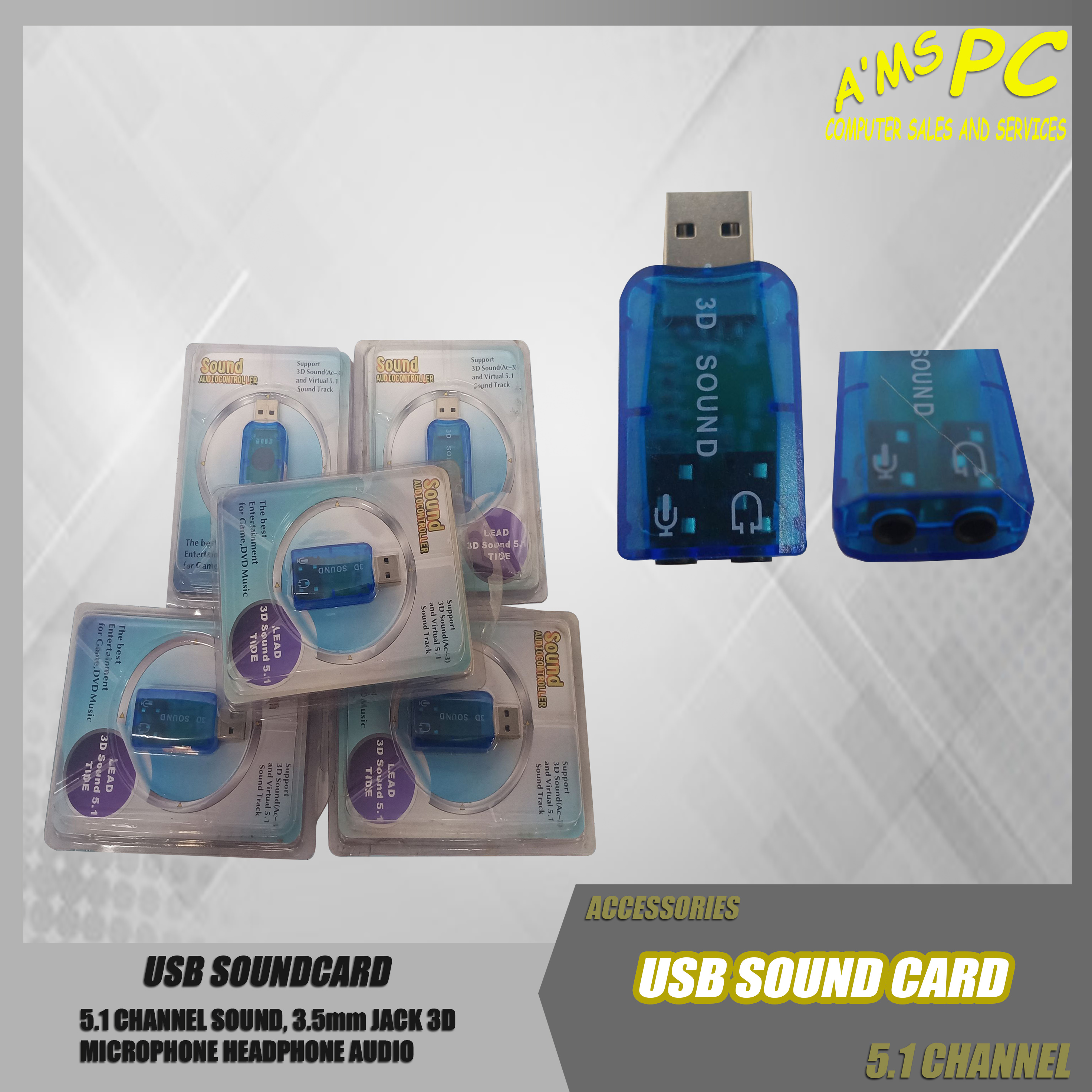 Usb External Sound Card 5.1 Channel Sound 3.5mm Jack 3d Microphone