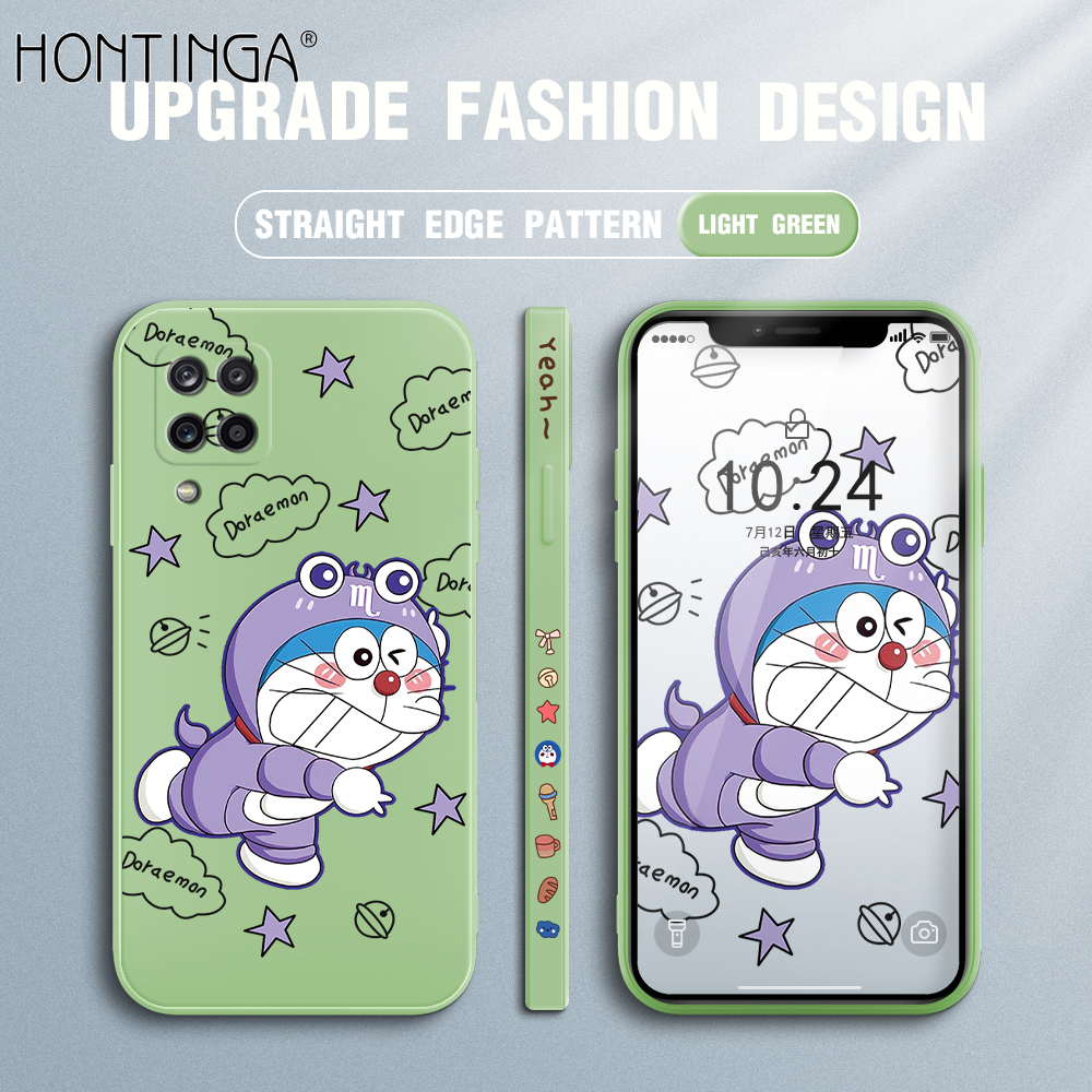 Hontinga Casing Case For Samsung Galaxy A12 M12 Case Cartoon Doraemon Anime Square Original Liquid Soft Silicone Edge Pattern Case Full Cover Camera Protection Cases Back Cover Phone Casing Softcase For Girls