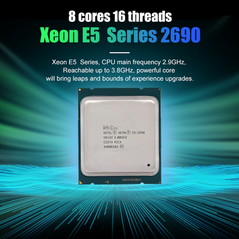 ZZOOI Used Original Intel Xeon Processor E5 2690 E5-2690 CPU Eight Core 2.9G SROL0 C2 LGA2011 Support X79 Motherborad Server Desktop