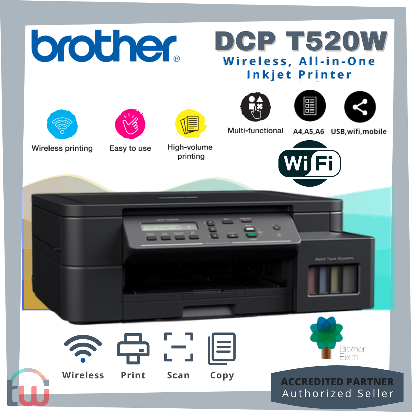 BROTHER AllInOne Multifunction Printer DCP T520W Wireless Mobile WiFi