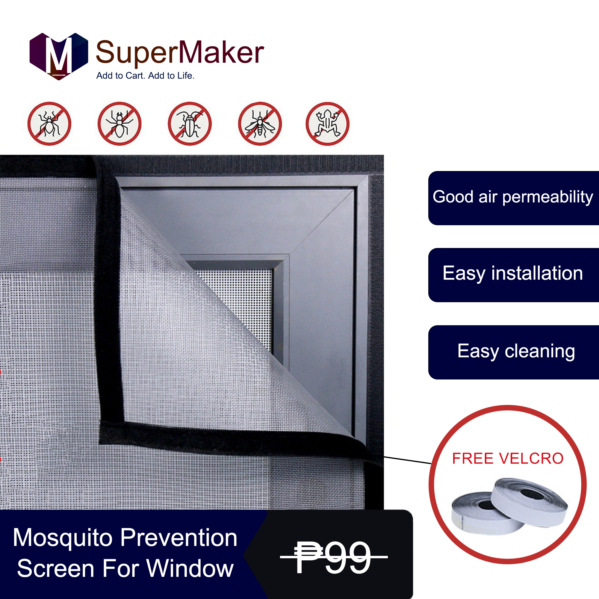 Velcro Window Screen with Frame Household Simple Anti Mosquito Net for