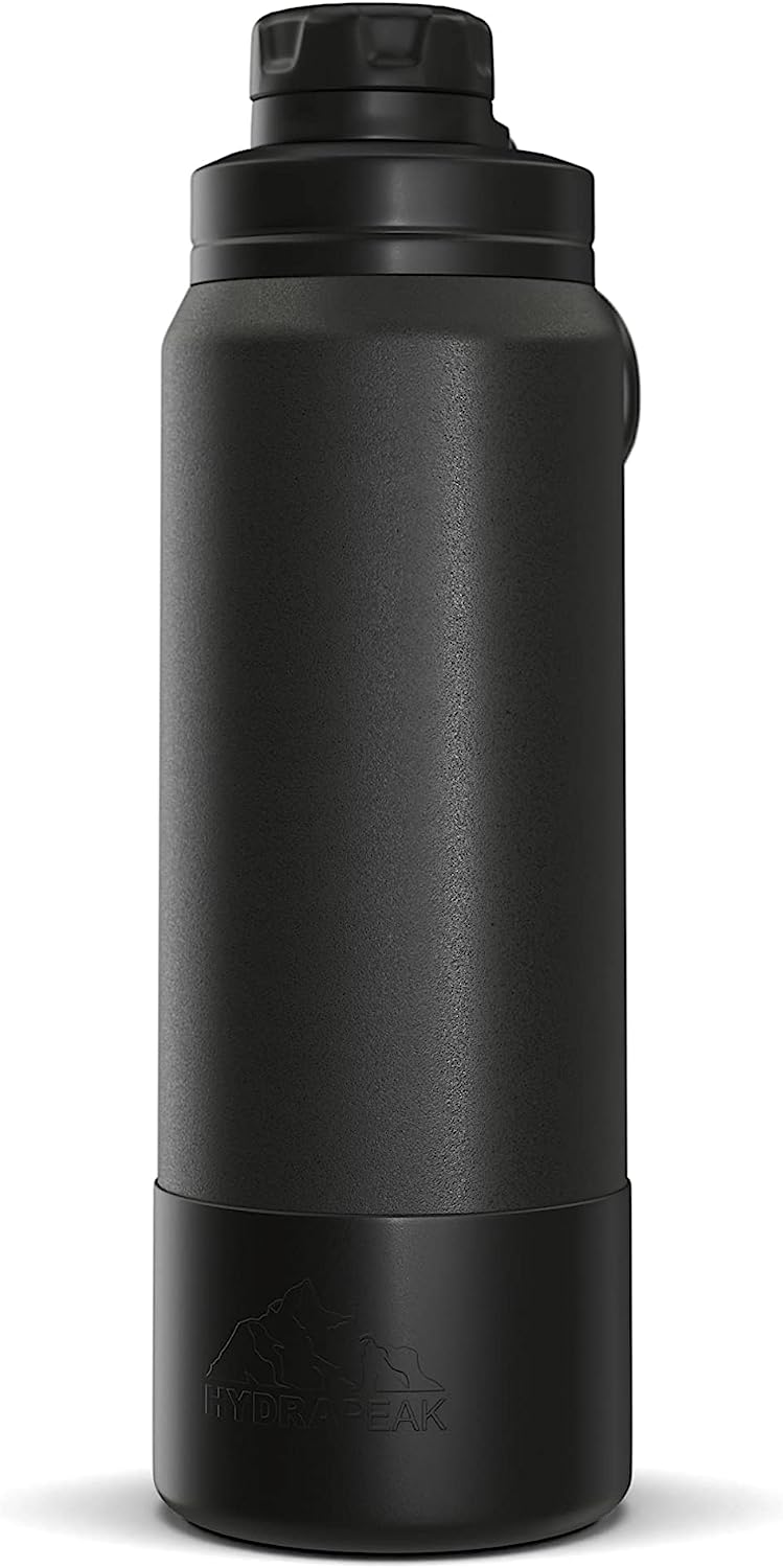 Hydrapeak Stainless Steel Bottle with Straw Lid & Silicone Boot 32oz in Grey