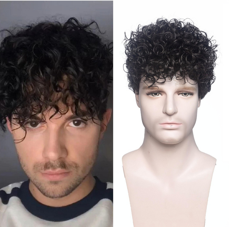 Fashion men's wig European and American handsome men's wig fluffy realistic short  curly hair chemical fiber wig Headcover | Lazada PH