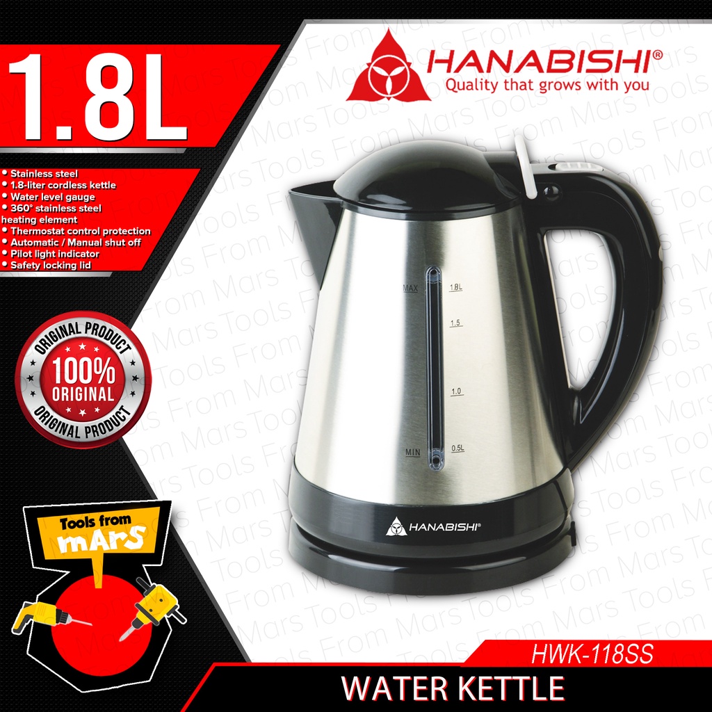 HANABISHI Electric Stainless Water Kettle 1.8L HWK118SS •TOOLS FROM
