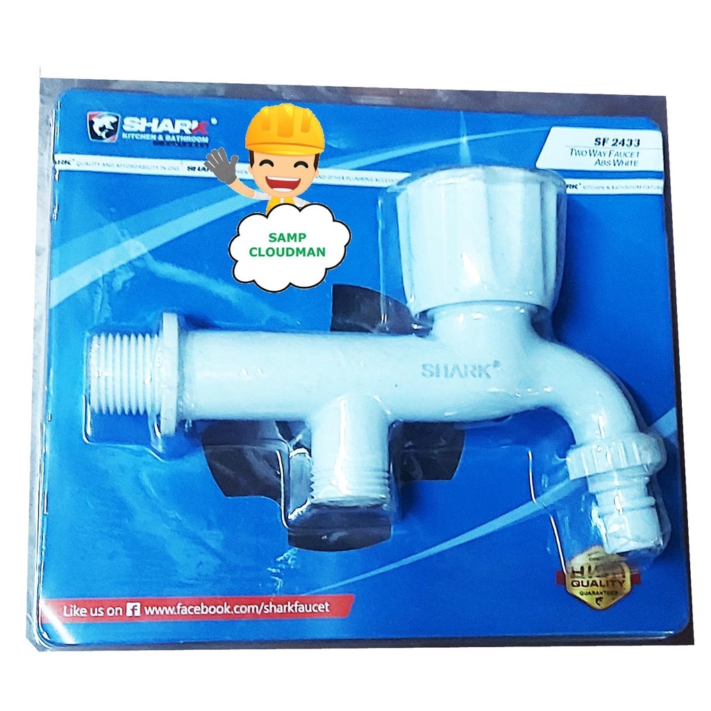 Shark Two Way Faucet with Hose Bibb 2Way Faucets PVC Plastic Dual Knob