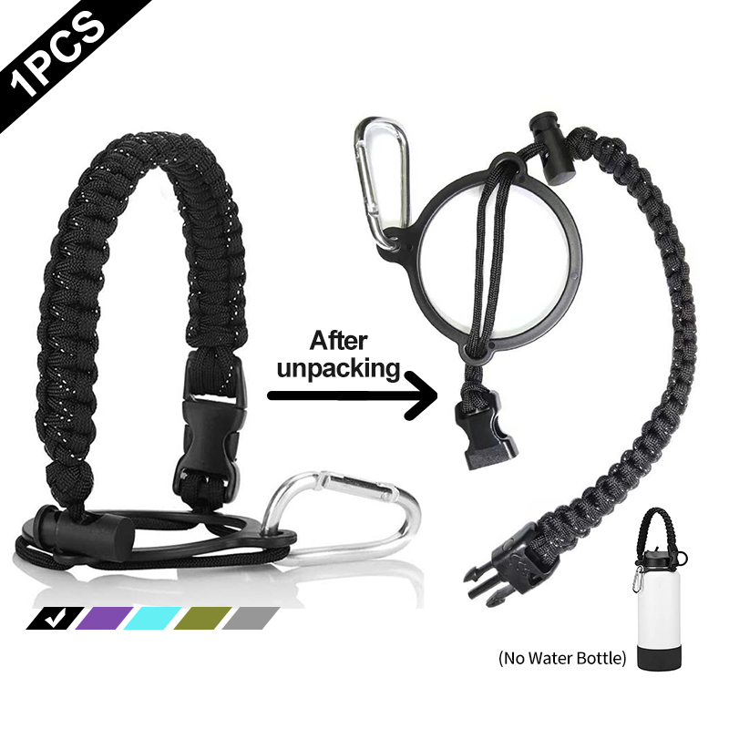 Trebo Paracord Handle for All Wide Mouth Watter Bottles 12oz - 128oz,  Bottle Carrier Survival Bracelet Strap Cord Accessories with Safety Ring  Compass