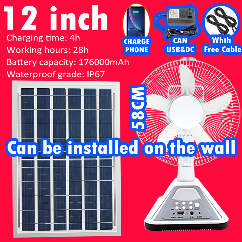 【2024NEW】Ounny Solar pull rope wall fan 16 inch with Panel 12 inch ...