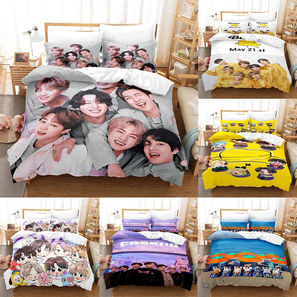 BTS 2IN1 Quilt Cover Set Single Size Bed Sheet Dormitory Bedroom Comfortable Washable Pillowcase Duvet Cover Set Lazada PH