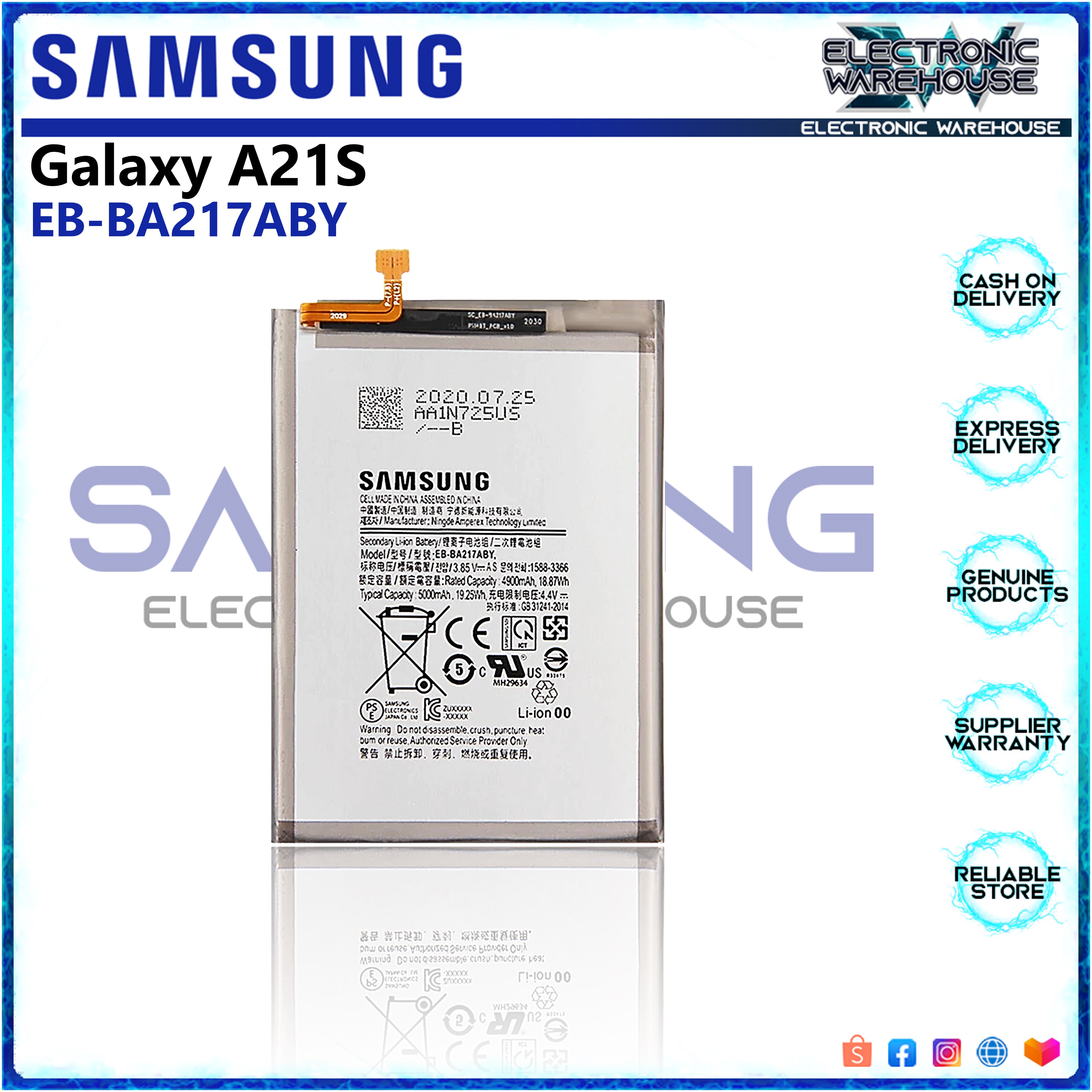 Battery for Samsung Galaxy A21s EBBA217ABY Model 5000mAh Capacity