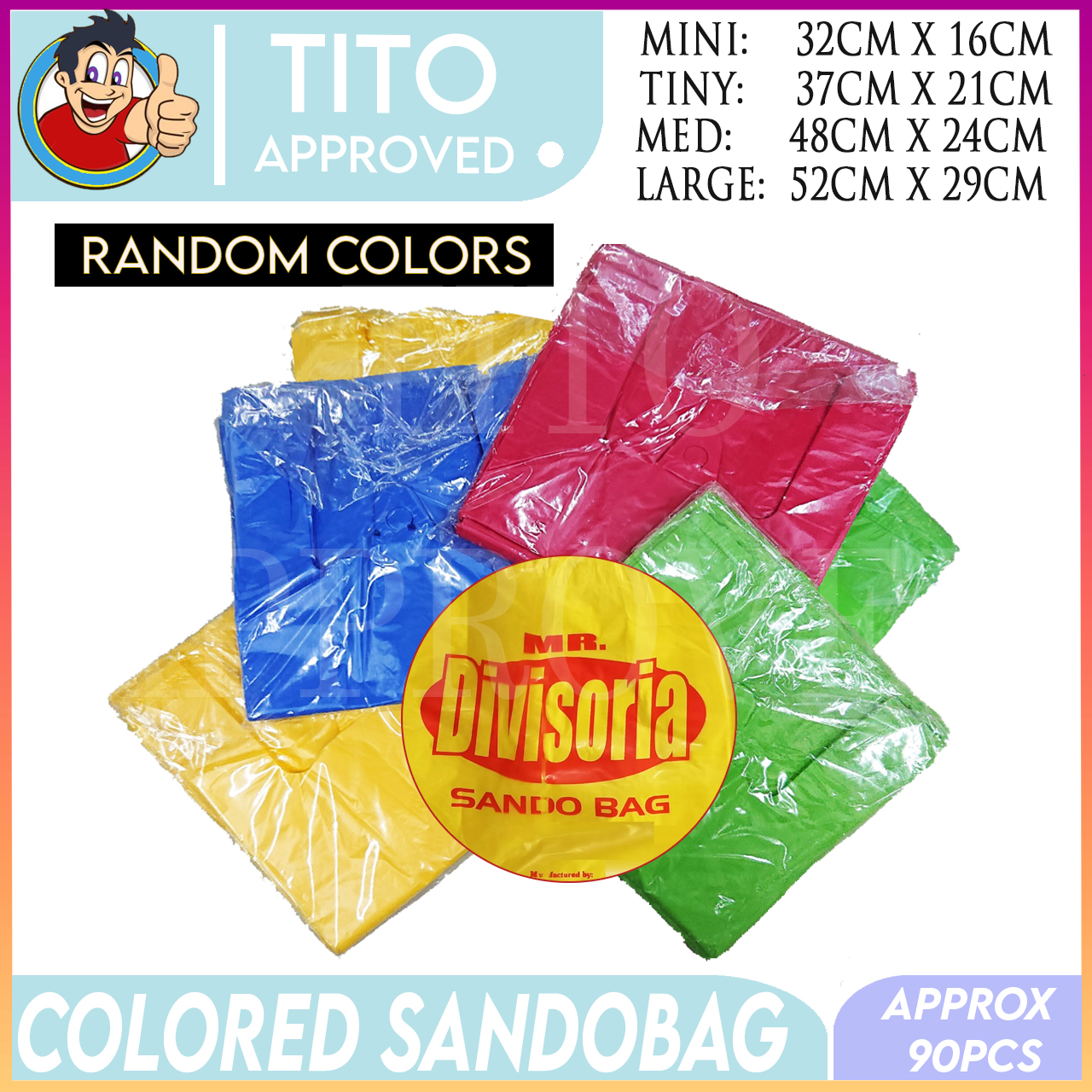 Mr Divisoria Colored Plastic Trash Laundry Sando Bag approx 90 pcs per pack in Random Colors