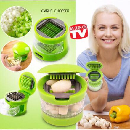 New Garlic Perfection Garlic Press Mincer Slicer Chopper with Store 2 Blades, Green