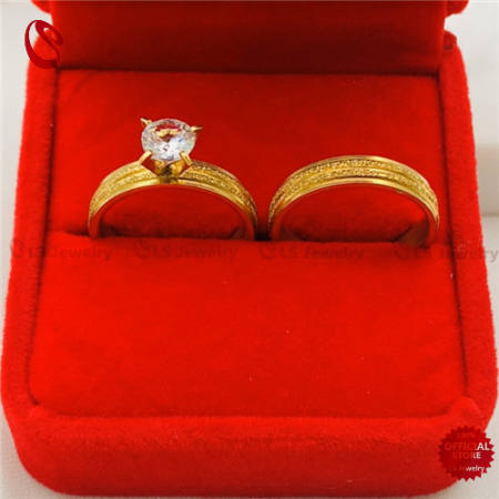 LS jewelry 18K Gold Plated Zircon Couple Ring R124
