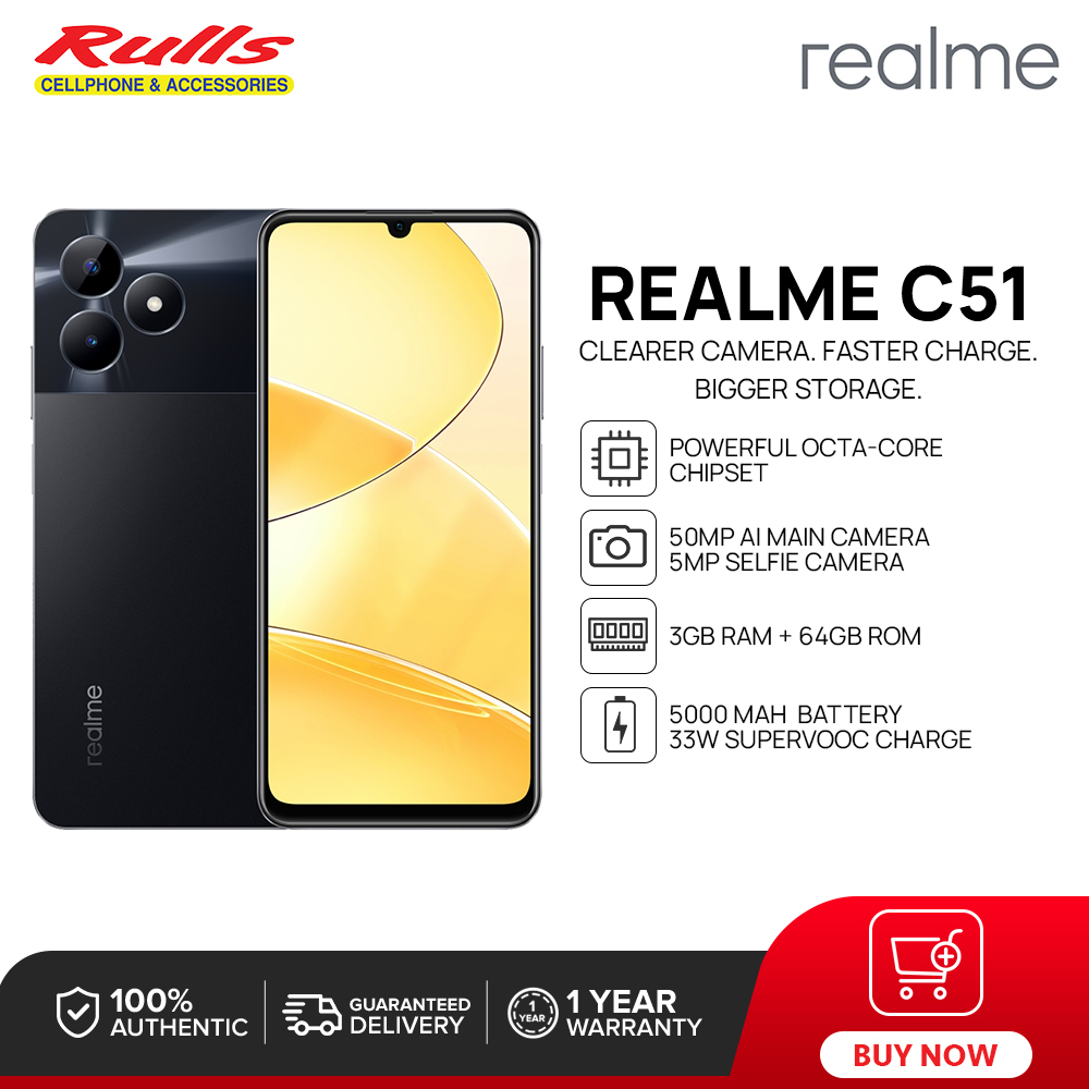 Realme C51 Smartphone, 3GB+64GB / 4GB+128GB, Powerful Octa-core Chipset, 6.7” 90Hz Display, 50MP Dual AI Camera, 5000mAh Battery, 33W SuperVooc  Charge