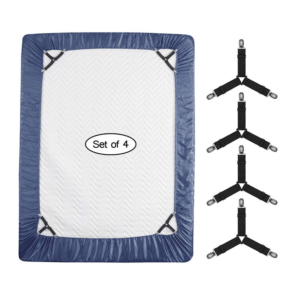 4 PCS Bed Sheet Fasteners, Adjustable Triangular Bed Sheet Holder Straps  for Corners, with Sheet Clips Keeping Sheets in Place, Elastic Grippers  Suspenders for Mattress, Sofa, Cushion etc