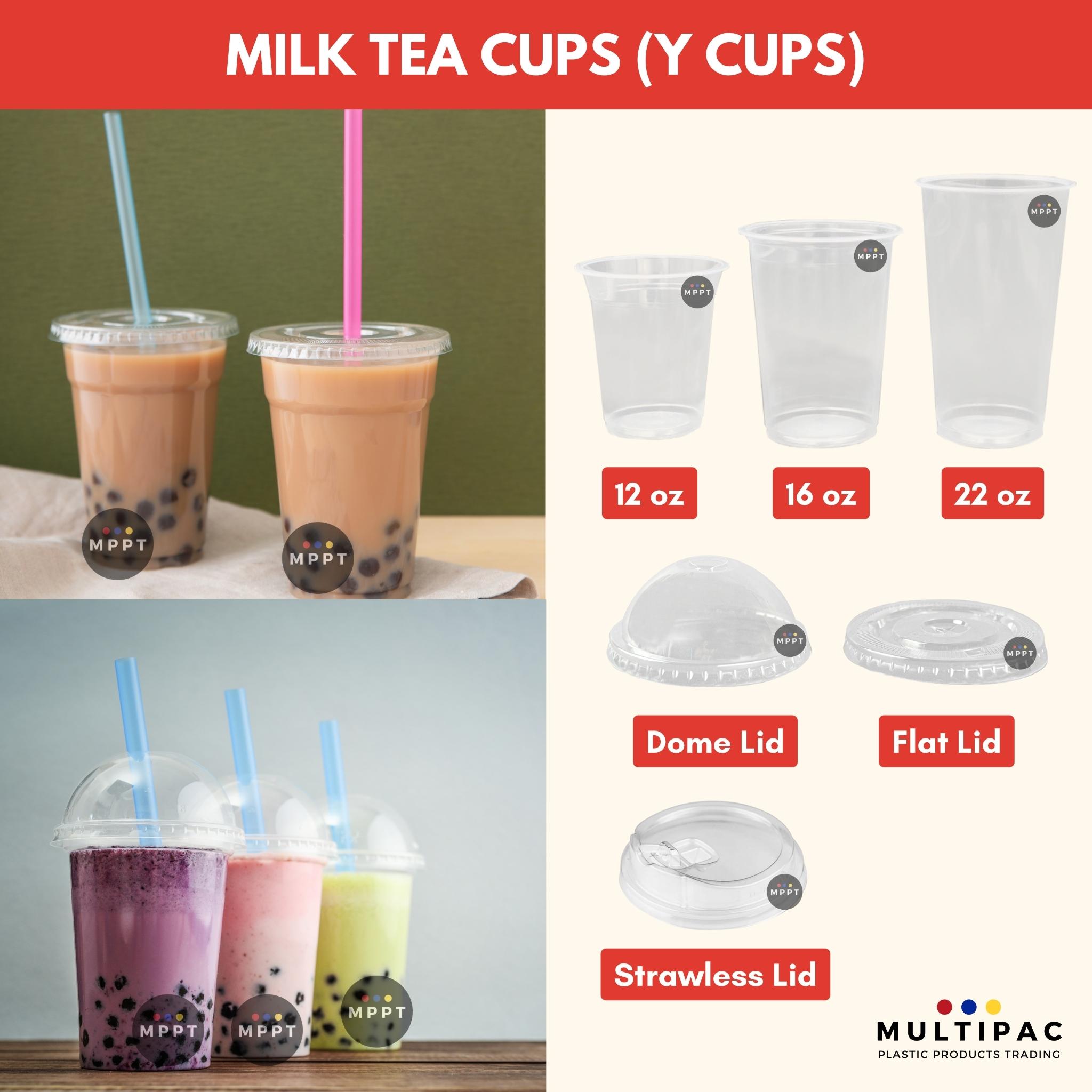 100 PCS] Y Cups/Milk Tea Cups Clear Lids (12 oz 16 oz 22 oz Dome