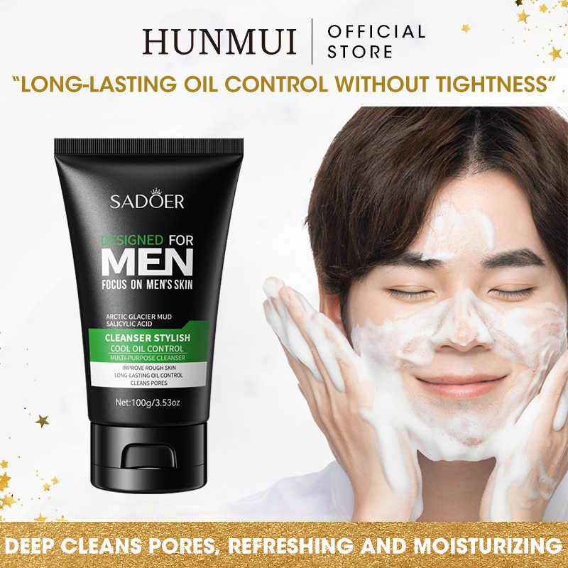 SADOER Facial Cleanser for Men Cool Oil Control Hydrating Mens Skin