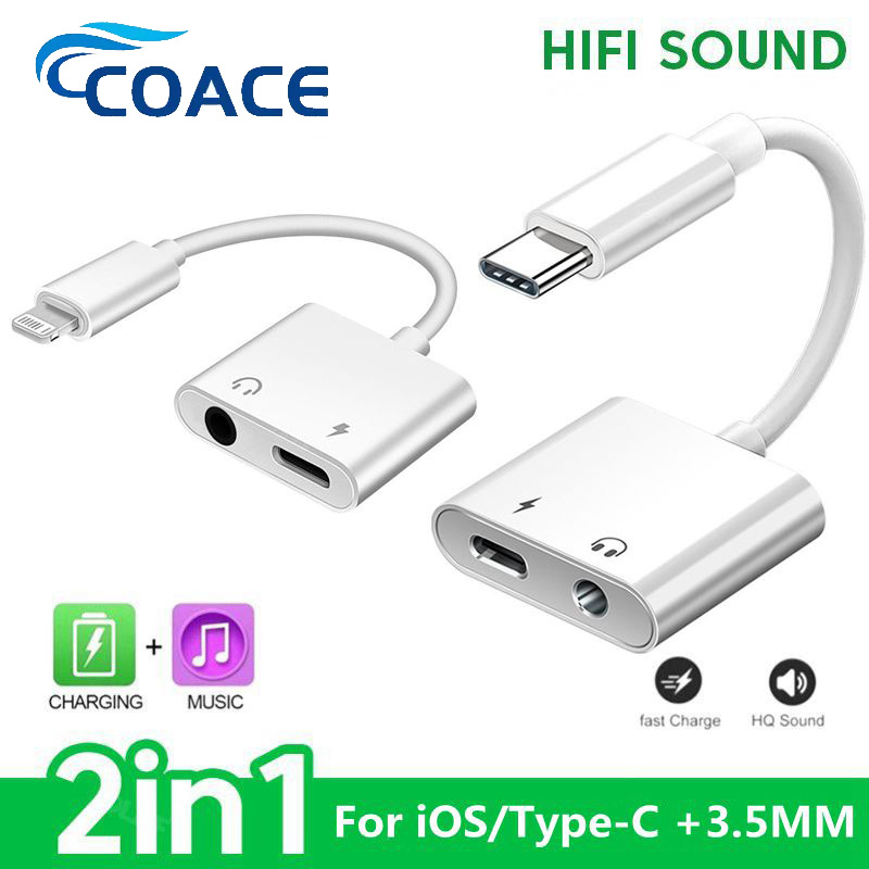 CoAce in1 Type C Adapter Lightning USB to Jack Audio