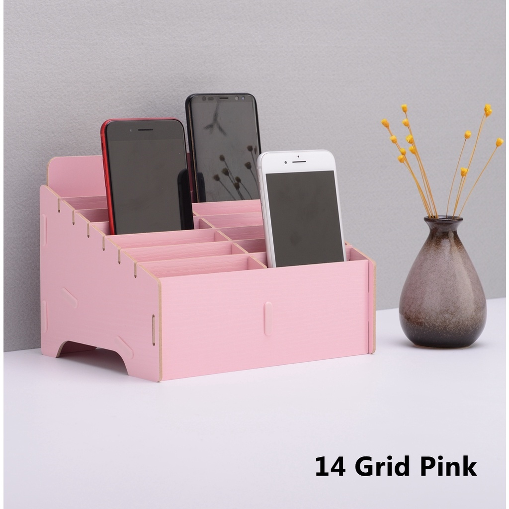 Baldock 【XMT】 Multigrid Wooden Mobile Phone Storage Box Desktop