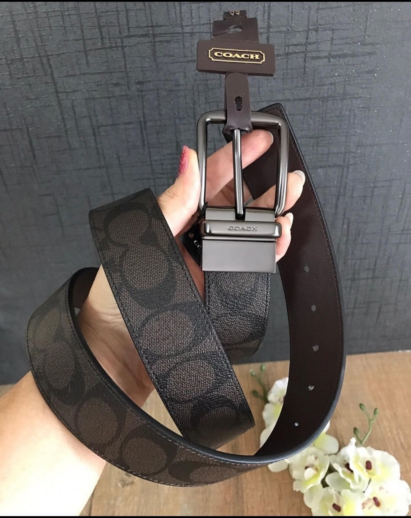 Coach Men's Belt F64839 Boxed Mix Wide Plaque and Wide Harness Buckle