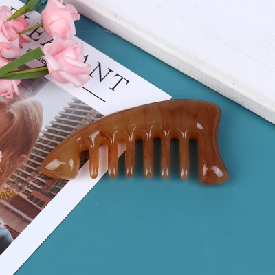 Q&R 1×Natural Ox Horn Pocket Comb Wide Toothed Comb SPA Massage Brush Hair Care Tool