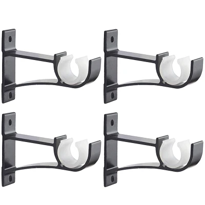 4 Pack Single Curtain Rod Brackets for Drapery Rod Aluminum Alloy Heavy Duty Curtain Rod Holders (Black)