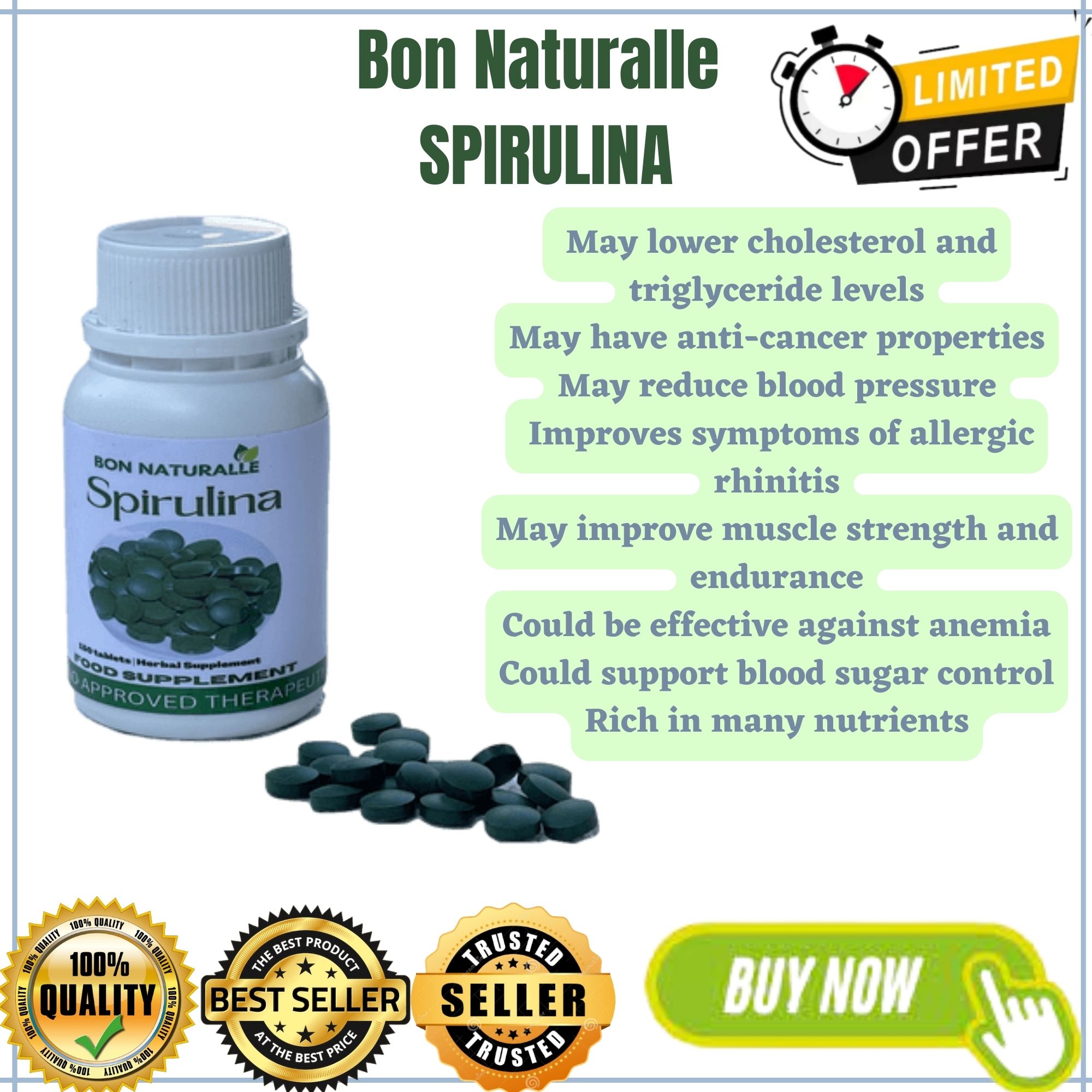 Bon naturale Spirulina Tablet 150 pcs Spirulina The Super Food Safe