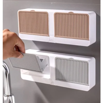 Adhesive Soap Dish Creative Double Grid Soap Holder Wall Mounted Bar Soap Double Flip Box Storage Soap