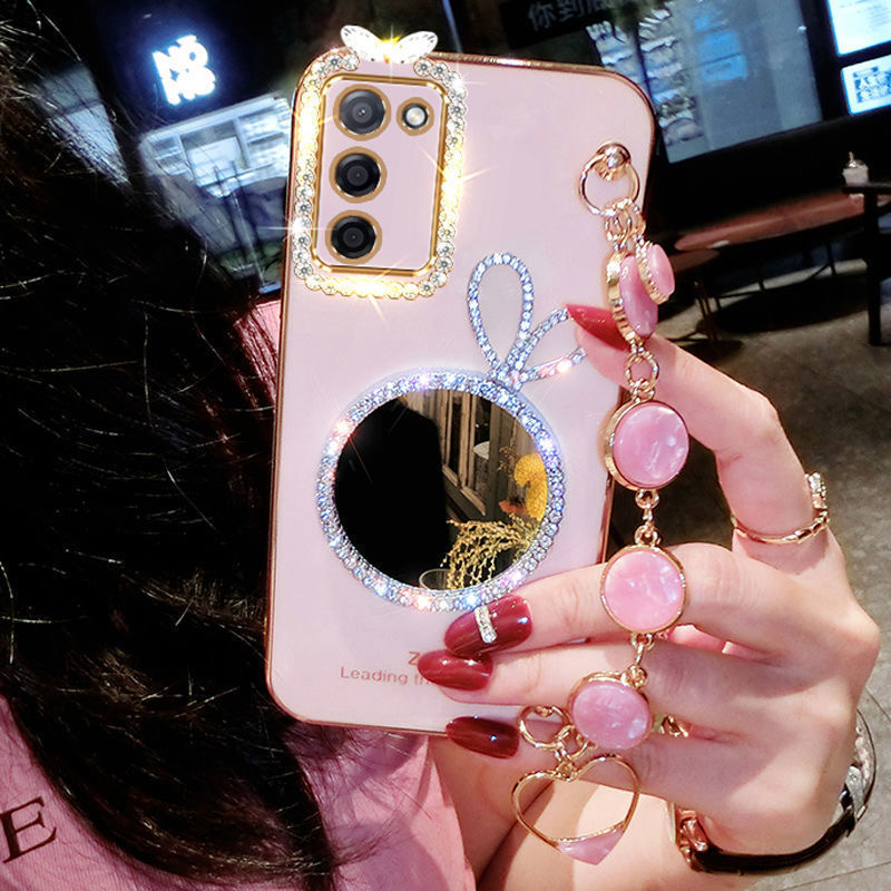 AnDyH Precise camera protection case For OPPO A55 cases Bunny makeup mirror with gemstone bracelet