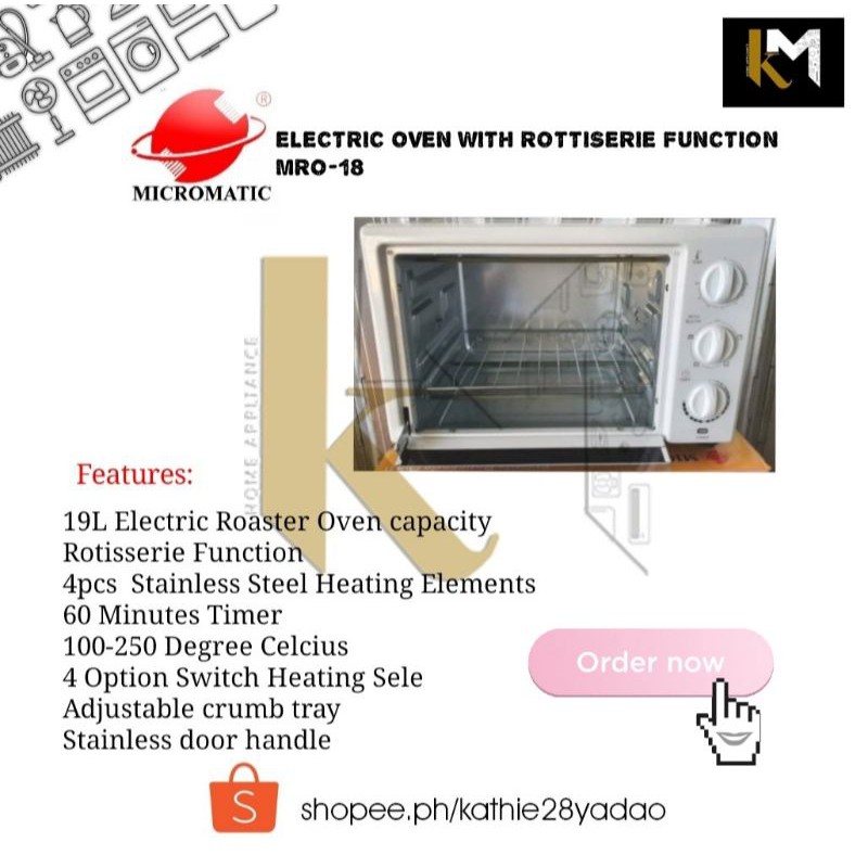 Micromatic Electric RIC Oven 19L with rottiserie function MRO18urS
